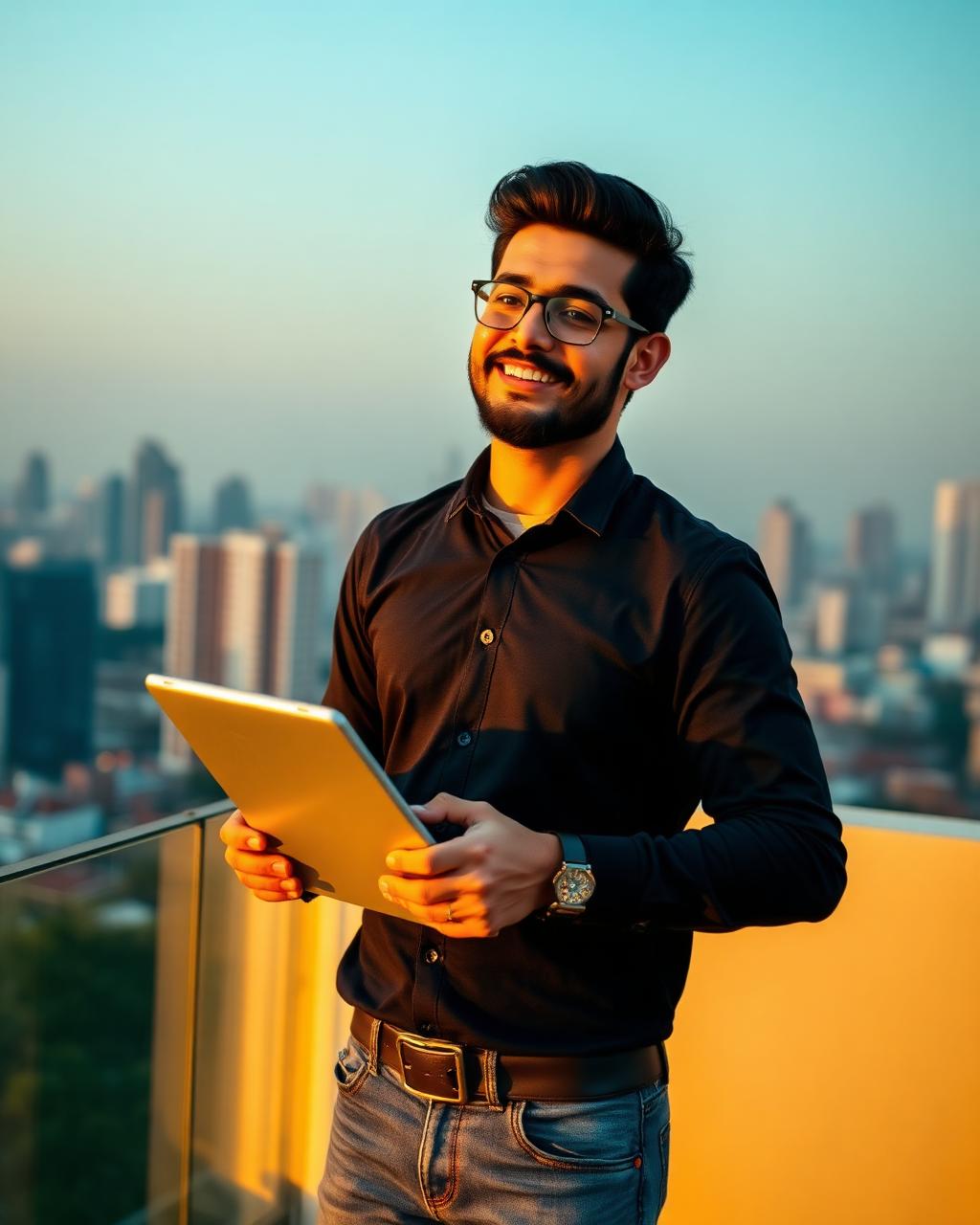 International founder working on laptop